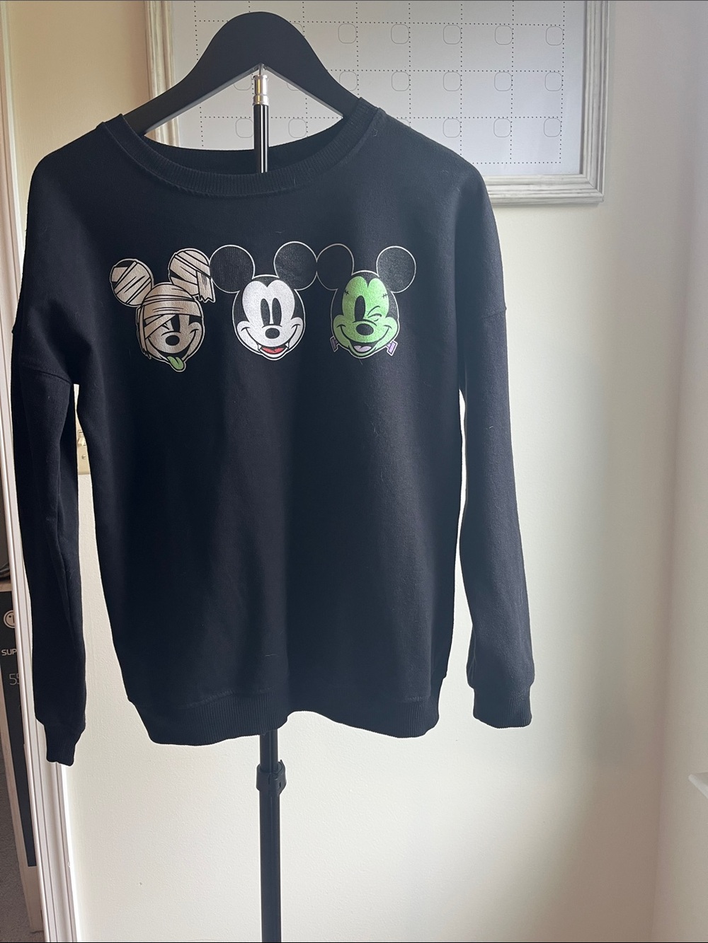 Disney Black Crewneck Sweatshirt with Mickey Trio Faces